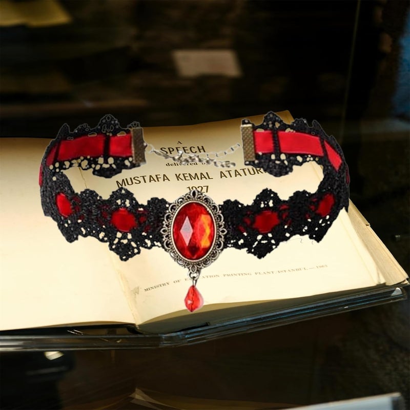 IS4U Gothic Lace Choker Necklace with Vintage Crystal Gems - Vampire Bat Design, Perfect for Halloween, Parties & Costumes - Image 4